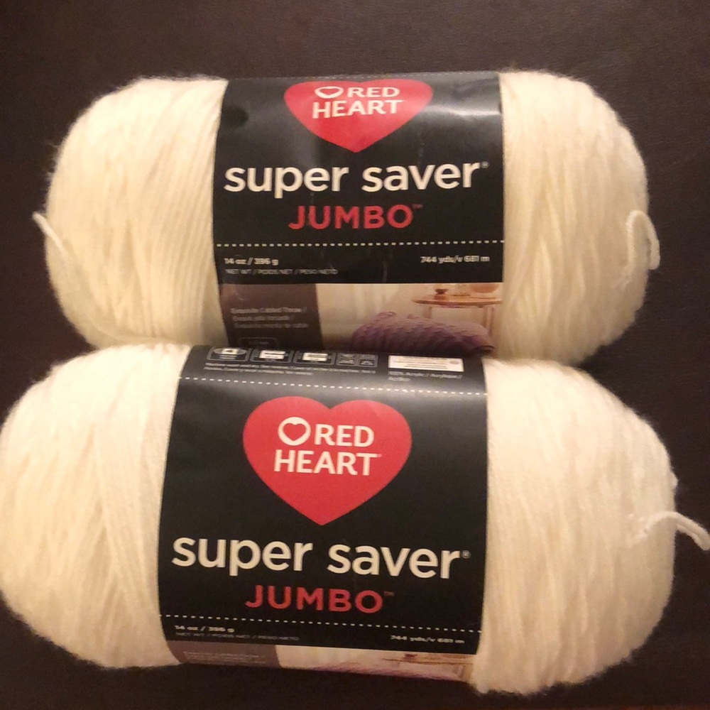 Two Skeins of RED HEART SUPER SAVER JUMBO Yarn.14 oz. 4 Medium.WHITE/ BLANC. NWT